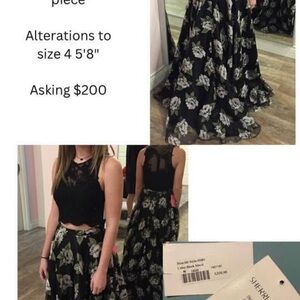 Sherri Hill Black and White Floral Two-Piece Dress